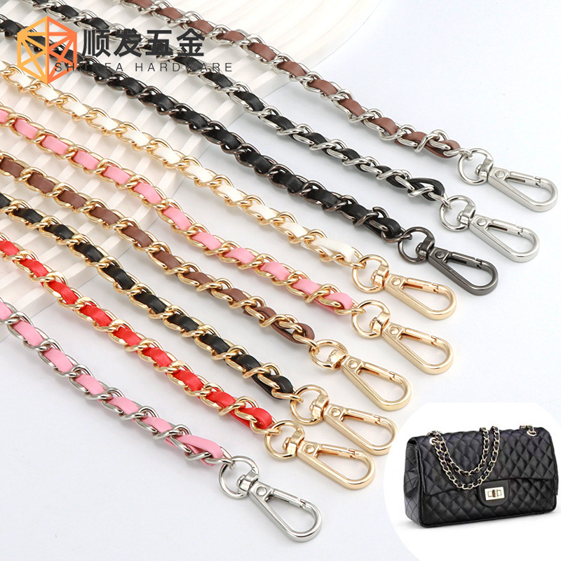 Summer bag chain slung leather chain metal chain bag with PU leather single shoulder strap lanyard bag chain