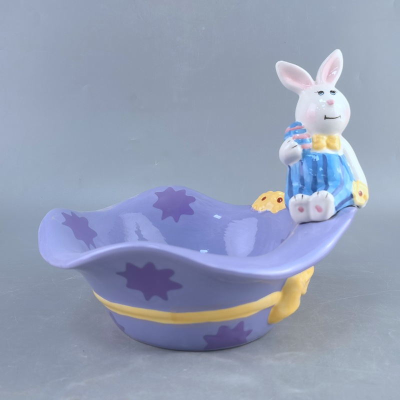Cerámica de Pascua tazón de conejo decoración doméstica diaria canasta de dulces conejo plato de conejo decoración de almacenamiento al por mayor