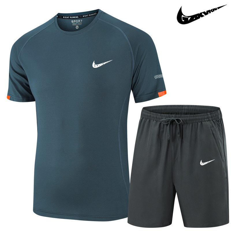 男装 2023男士运动休闲套装透气速干短T短裤跑步训练健身服二件套