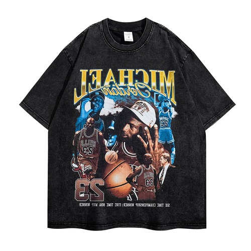Vintage Wash Pure Cotton Short Sleeve T-Shirt for Men Summer Streetwear Versatile Hip-Hop Print Instagram Top