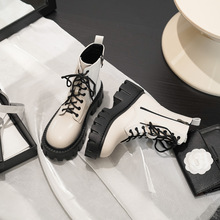 牛皮版~英伦风马丁靴女2025新款真皮松糕厚底小个子增高系带短靴