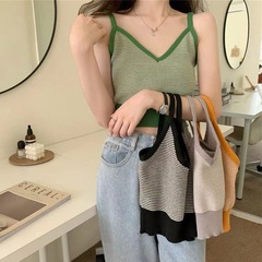 Women's Knit V-Neck Design Outerwear Summer Fashion Minimalist Short Sleeveless Tank Top for Innerwear