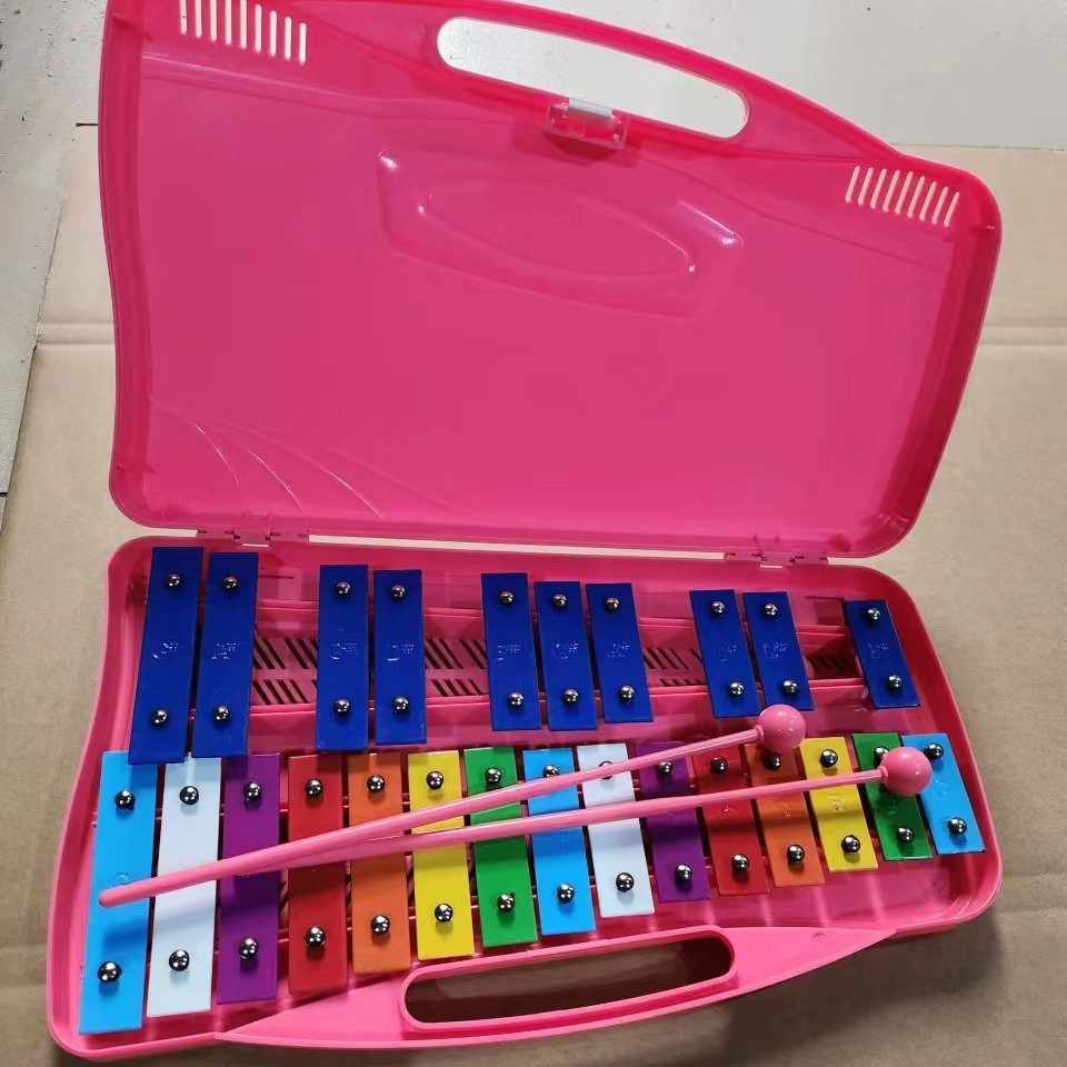 Piano de acero de 25 tonos Orff instrumento de percusión piano de mano para niños tablero de sonido de aluminio para niños educación temprana pequeña campana piano al por mayor