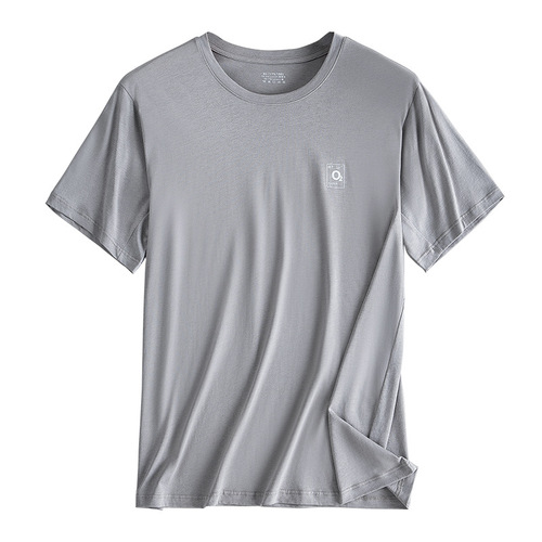 Water-soft Tencel cotton men's short-sleeved T-shirt for spring and summer, thin and loose fit, white casual outdoor wear for men, wholesale.