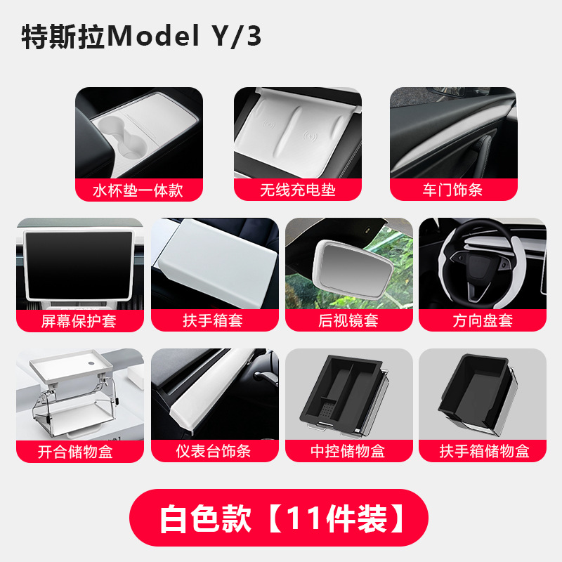 Center Console Film: Tesla Car interior film - old-model-3y-interior-11-piece-set-white-food-grade-silicone