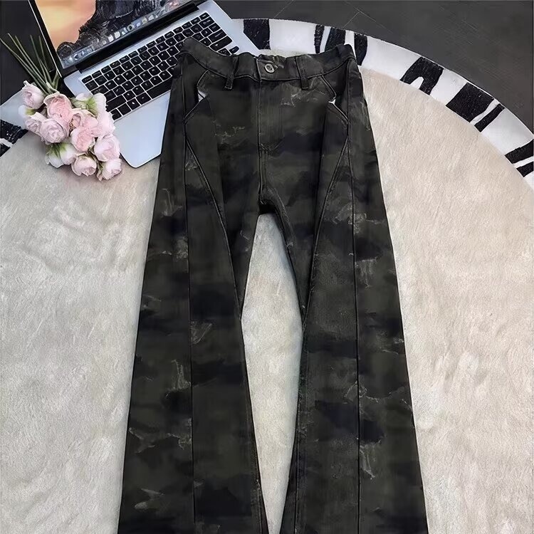 American High Street Camouflage Jeans for Men, Straight Vibe Style Pants, Slim Fit, Versatile, Flared Pants American High Street Camouflage Jeans for Men, Straight Vibe Style Pants, Slim Fit, Versatile, Flared Pants