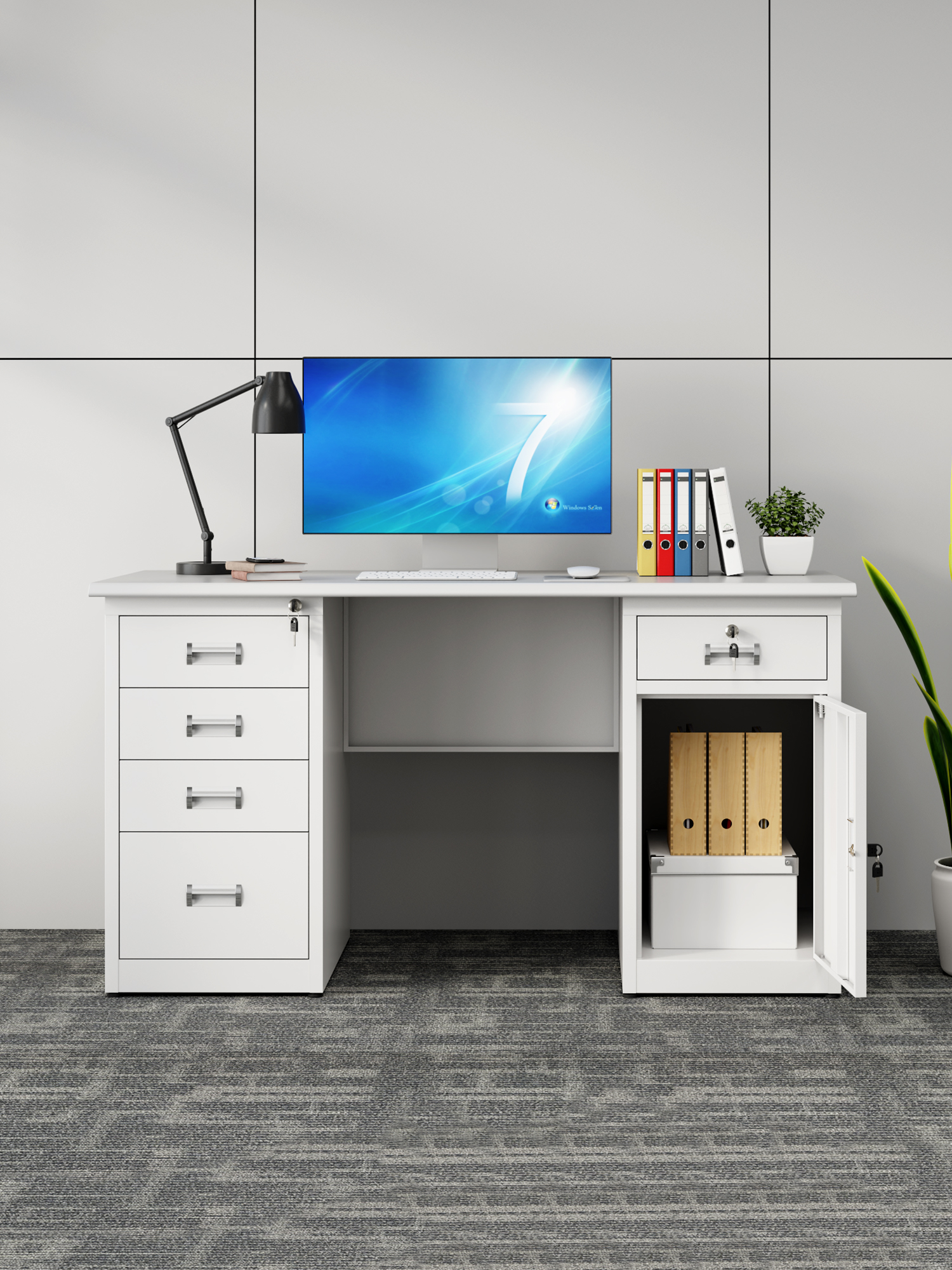Tin Steel Desk Staff Single Computer Desk 1.56m Financial Desk with Lock and Drawer