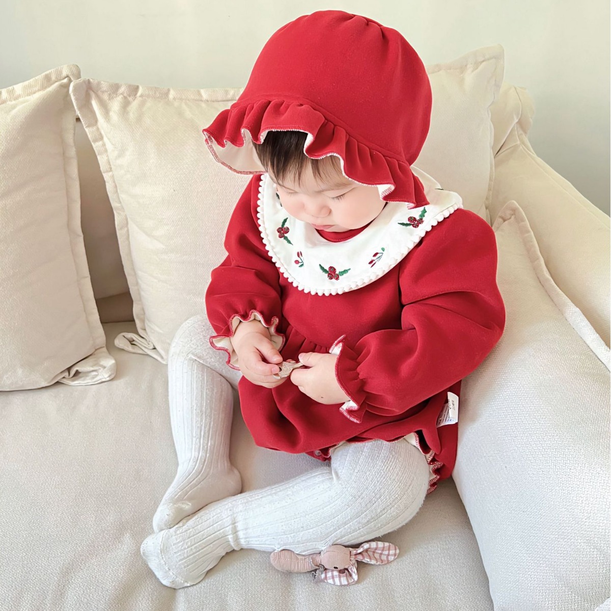 INS mono de los niños otoño clase un triángulo vaina ropa estilo pastoral mameluco rojo recién nacido Año Nuevo ropa de bebé