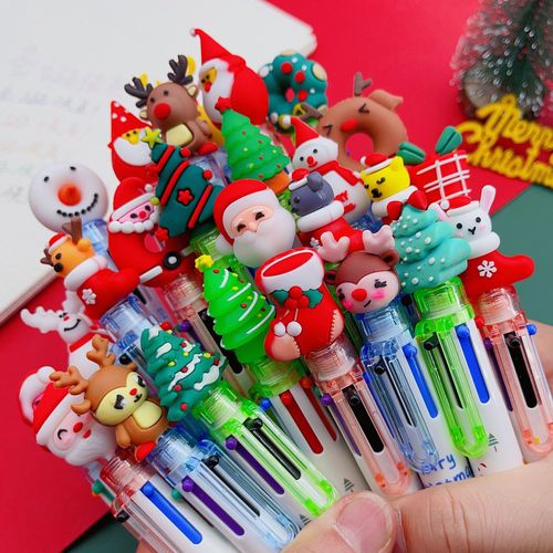 New Christmas 6-color ballpoint pen cartoon Santa Claus ten-color push-button color handbook pen student prizes wholesale