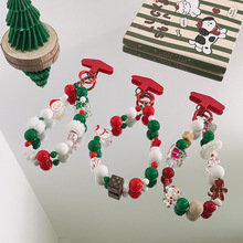 欧美跨境圣诞节手机链圣诞老人毛球diy树脂串珠手机挂绳挂链配饰
