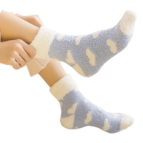 Autumn and winter new style flanged candy color love small fresh coral velvet towel home floor women's socks thickened