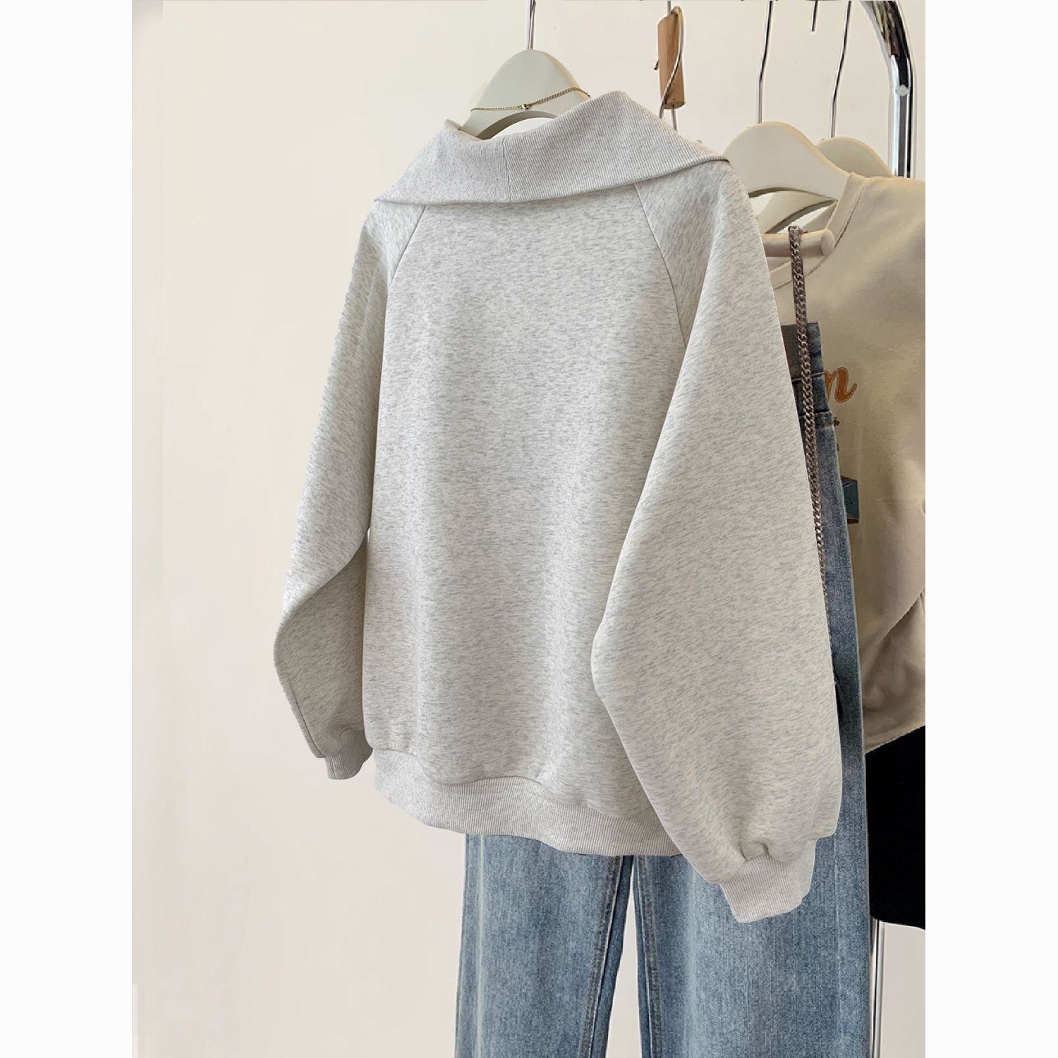 奥特莱斯~专柜撤柜美式复古卫衣女秋冬加绒慵懒风设计外套上衣