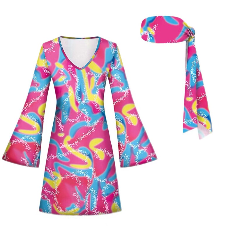 Cross-border Halloween Hippie Costume Printed Elastic Dress 2022 European and American Women's Autumn New Fashion Skirt