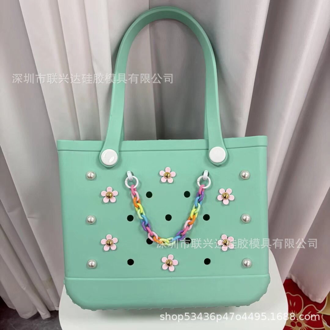Cross-border nuevo bogg bolso colgante DIY perlas margaritas arco iris hebilla cadena bolsa de playa zapatos accesorios de flores