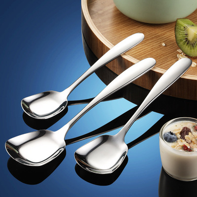 方头平底勺304不锈钢创意勺子 现代简约冰淇淋勺家用加厚汤勺饭勺