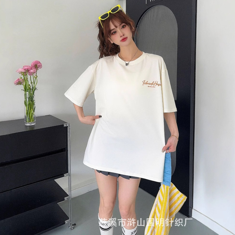 2025 レタープリント Tシャツレディース夏新作ゆったり大判長袖半袖前後発泡立体プリント|undefined