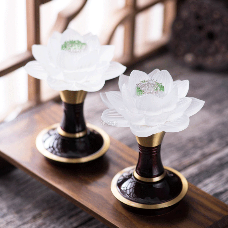 纯白充电琉璃灯供灯家用莲花灯长明灯电池财神灯荷花灯小供灯