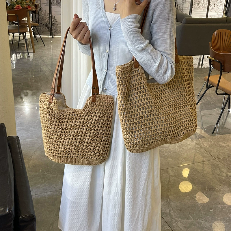 Beach straw woven capacious one-shoulder bag, beach style