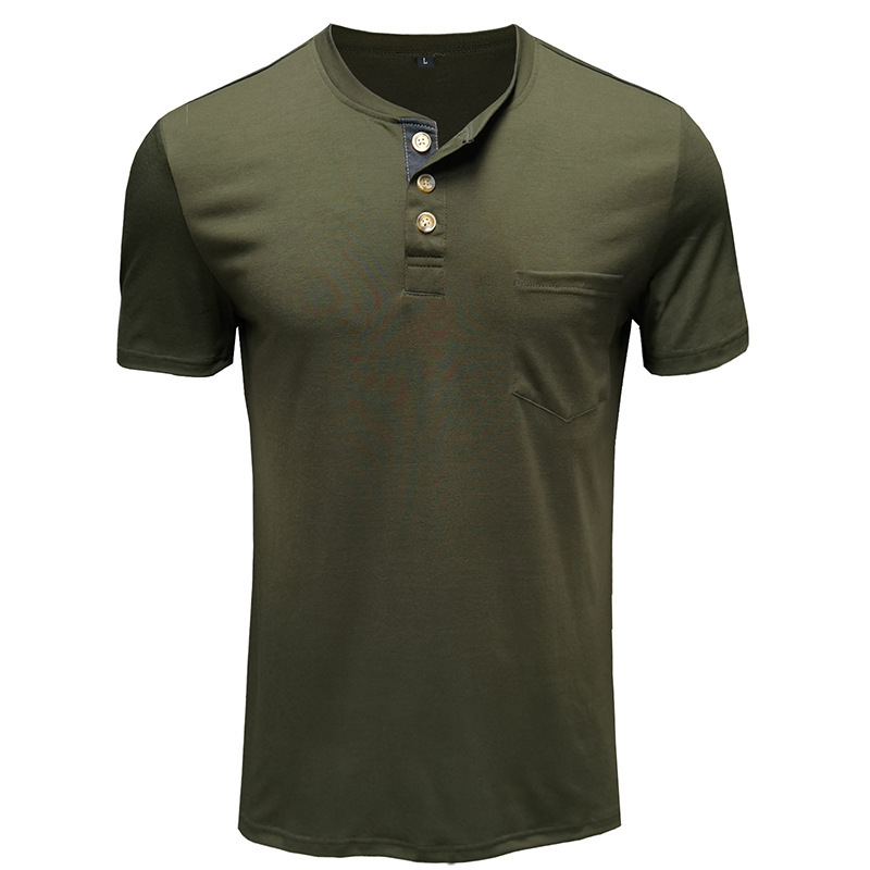 Sommer Europäisches und Amerikanisches Herren-Kurzarm-T-Shirt, Herren-Bottom-Shirt, Rundhalsausschnitt, lässiges, vielseitiges Henley-Shirt_voghion.com