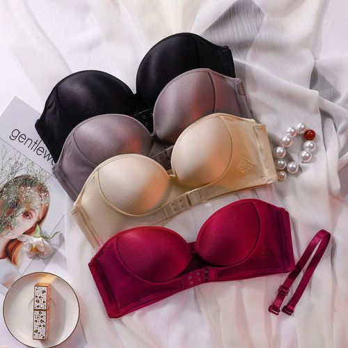 Large size QQ sugar small breast bra underwear strapless front buckle push-up non-slip invisible breathable bra