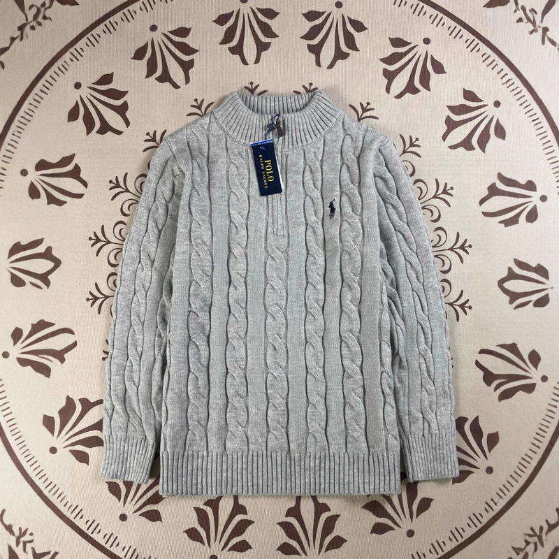 Foreign Trade Rl Raff Polo Embroidered Logo Stand Collar Couple Cable Knit Sweater Men's Half-Zip Autumn and Winter Sweater Foreign Trade Rl Raff Polo Embroidered Logo Stand Collar Couple Cable Knit Sweater Men's Half-Zip Autumn and Winter Sweater