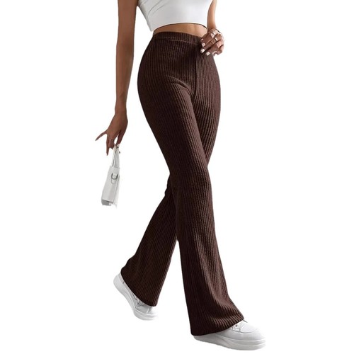 Spring/Summer European and American Women's Flared Pants, Autumn Solid-Color Ribbed Knitted Micro-Flared Fashionable All-Match Slim-Fit Women's Trousers