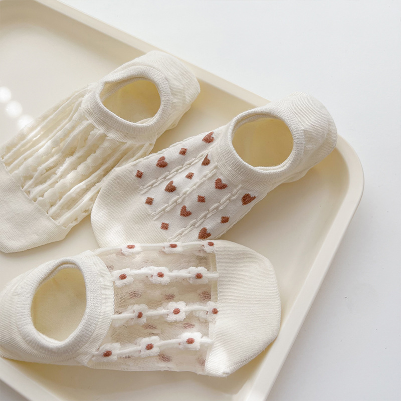 White Socks Women's Boat Socks Crystal Silk Summer Thin Breathable Solid Color Japanese Glass Silk Shallow Mouth Invisible Air-conditioning Socks