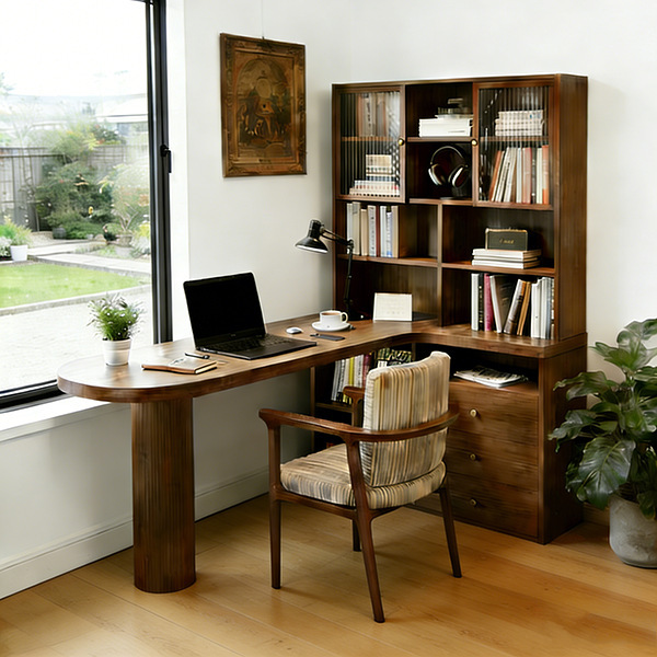Medieval Style Corner Solid Wood Desk Bookcase Integrated Table Bedroom Computer Desk Desk Corner L-Shaped Study Table