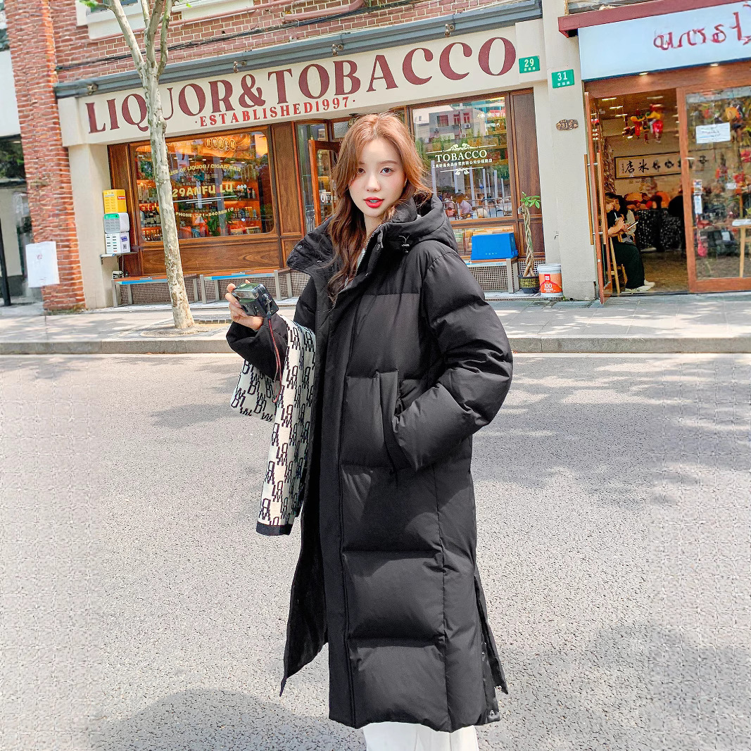 长款纯色棉服女超长过膝2024年新款加厚宽松情侣棉衣棉袄冬季外套