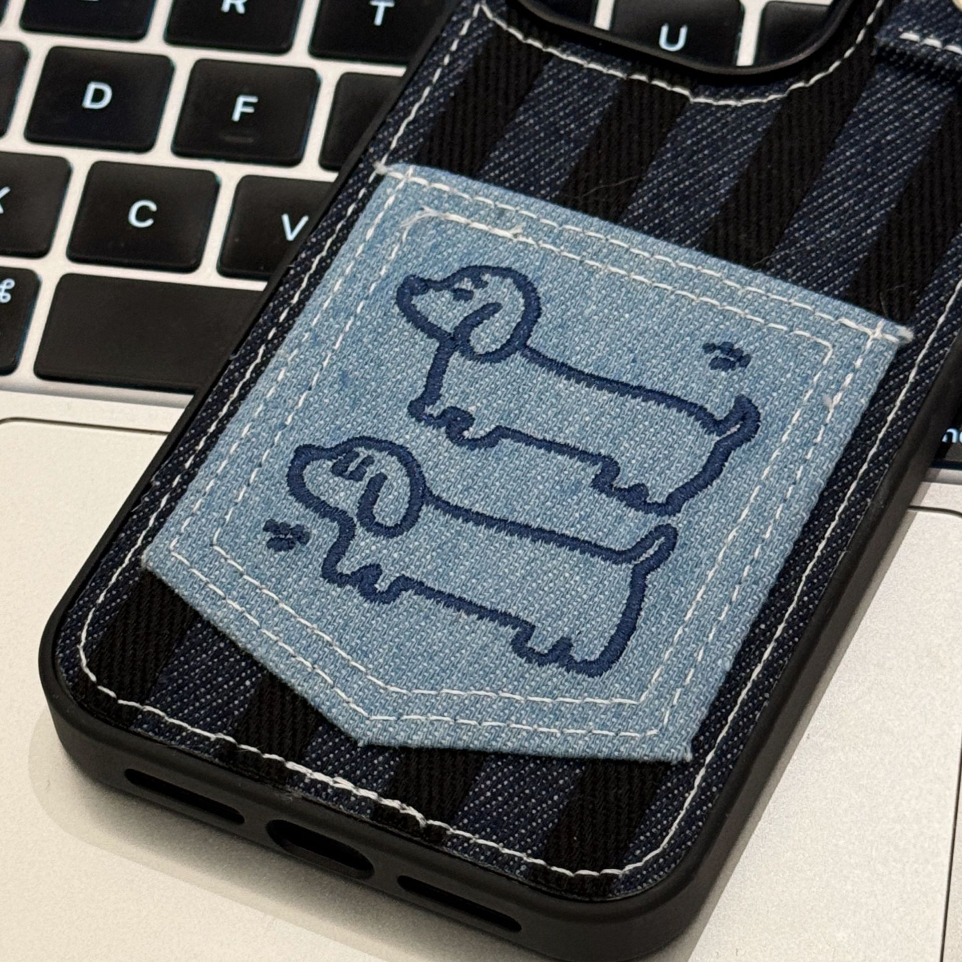 Estilo coreano denim azul bordado cachorro para iPhone16 Apple 15ProMax funda para teléfono móvil 16pro femenino 13/14
