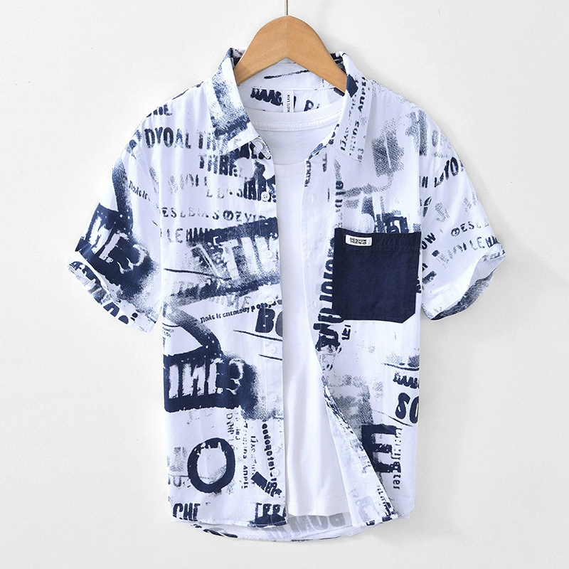 2091 японская свободная рубашка с короткими рукавами с принтом повседневная молодежь