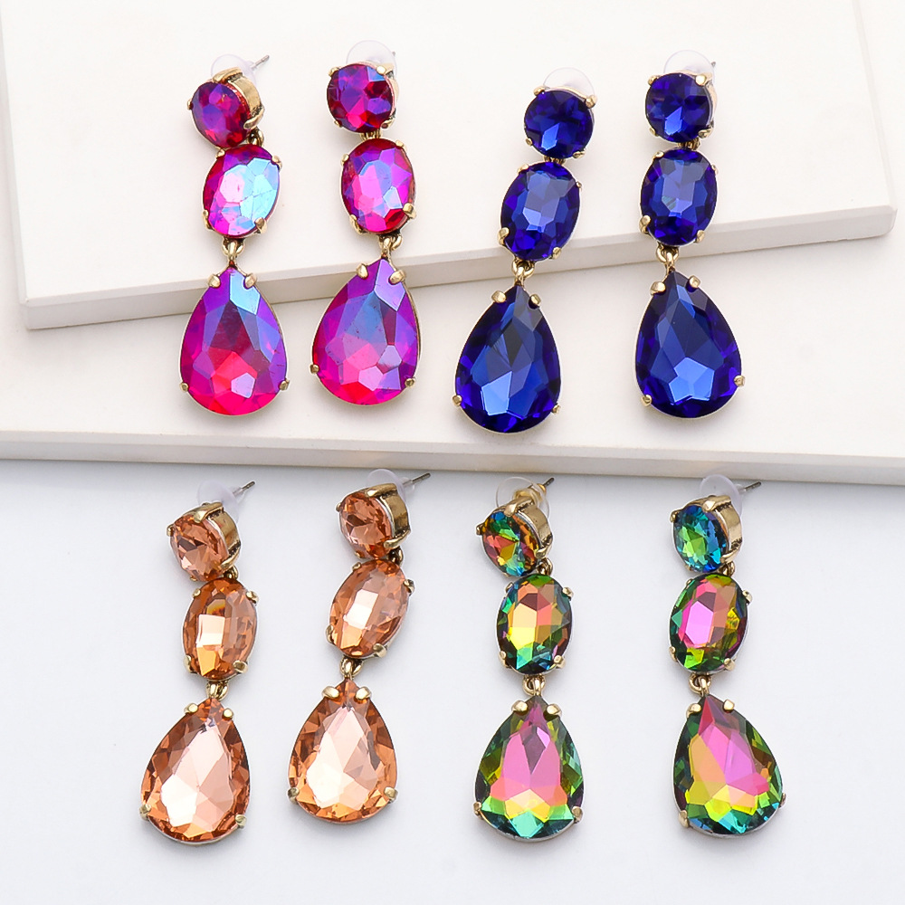 Fashion Drop-shaped Colorful Diamond Earrings display picture 14