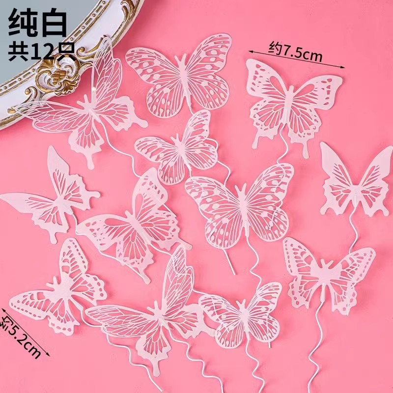 Celebridad de Internet hermosa decoración de pasteles de jardín de Monet decoración de mariposas de color mágico complemento de postre inserción de marca piscina de deseos de pvc