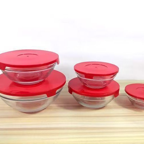 Juego de 5 Boles Herméticos de Vidrio Resistente al Calor con Tapa, para Almacenar y Cocinar