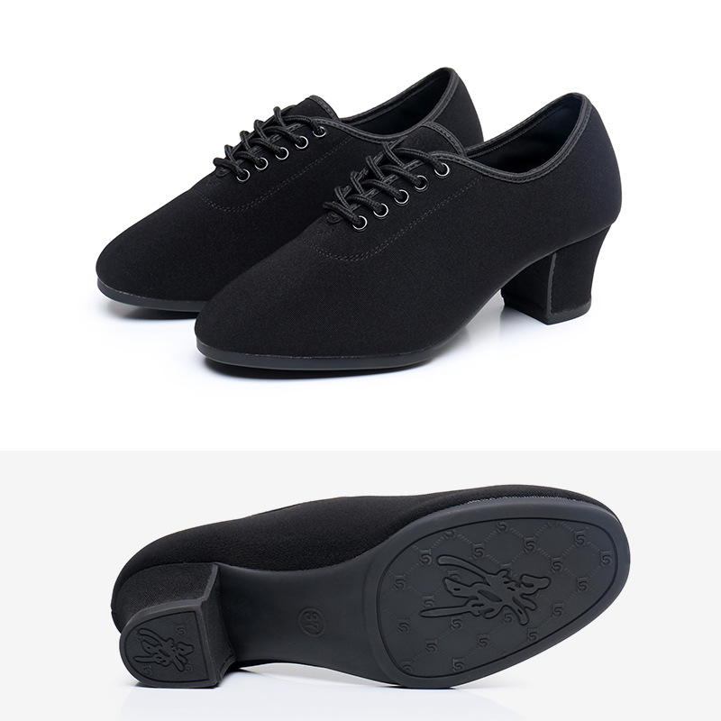 Zapatos de profesor de tacón alto de las mujeres zapatos de baile latino de tela Oxford zapatos de baile de fondo suave profesional zapatos de baile cuadrados de baile de jazz