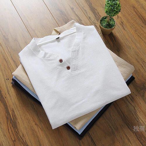 Short-sleeved suit, men's linen t-shirt, summer fat man's loose large size, casual sports, one suit, linen and linen shorts