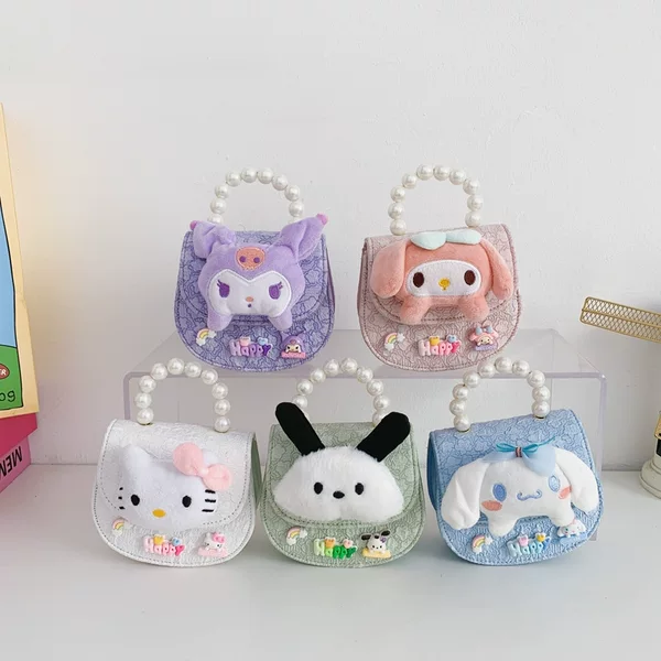 New Children's Bag Cartoon Little Girl Pearl Handbag Fashionable Cute Princess Shoulder Crossbody Bag Coin Purse