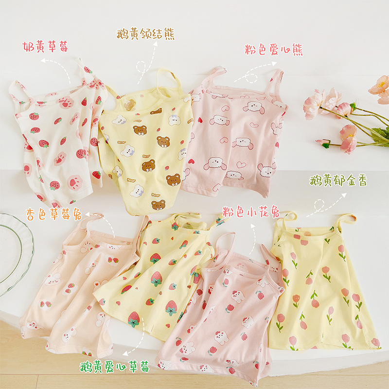 Cartoon cotton girls' vest summer flower baby camisole children's vest camisole thin summer top