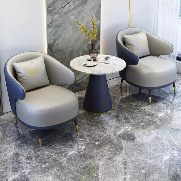 Nordic Style Meeting Table and Chair Set, Sales Office Reception Room, Leisure Balcony, Leather Single Sofa, Coffee Table Set