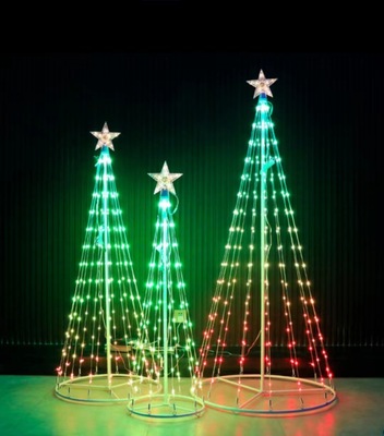 跨境电商圣诞铁艺造型灯幻彩点控锥形遥控智能灯旋转树灯RGB彩灯