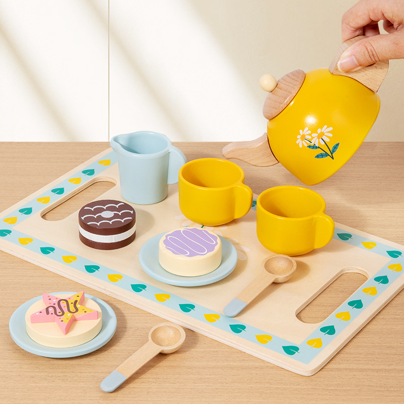 Children's Simulation Play House Afternoon Tea Set Interactive Game Tea Set Cognitive Role-Playing Wooden Educational Toys