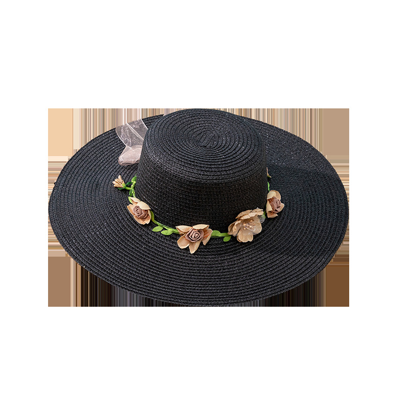 Verano nuevo ala ancha a prueba de sol playa a prueba de sol sombrero fresco estilo coreano de las mujeres de moda multicolor Garland sombrero de paja de ala grande todo-juego