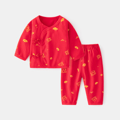Newborn Baby One-Piece Underwear Set in Bright Red—Four-Season, Body-Safe, Boneless Design Perfect for the Year of the Tiger and First-Month Celebration, Made from Pure Cotton