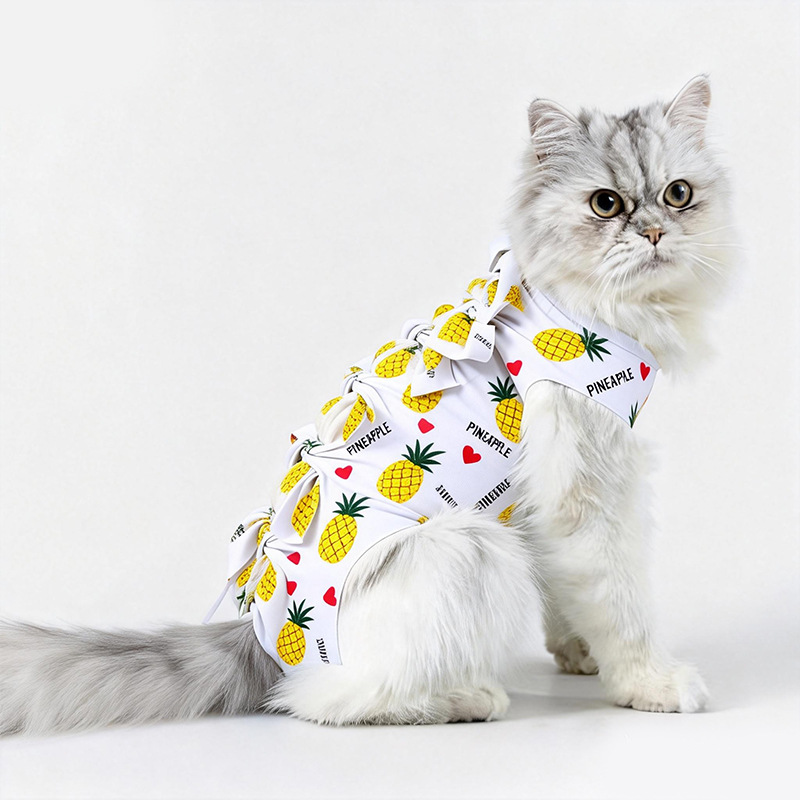 Ropa de esterilización para mascotas, ropa de recuperación de una pieza con lazo para sujetar, vendaje anti-lamido para gatos después de cirugía de esterilización, ropa de esterilización transpirable y elástica. image 9