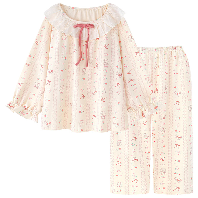 2026 New Cartoon Cotton Pajamas for Women, Spring and Autumn Long Sleeve, Can Be Worn Outside, Sweet Girl Princess Style Homewear Set