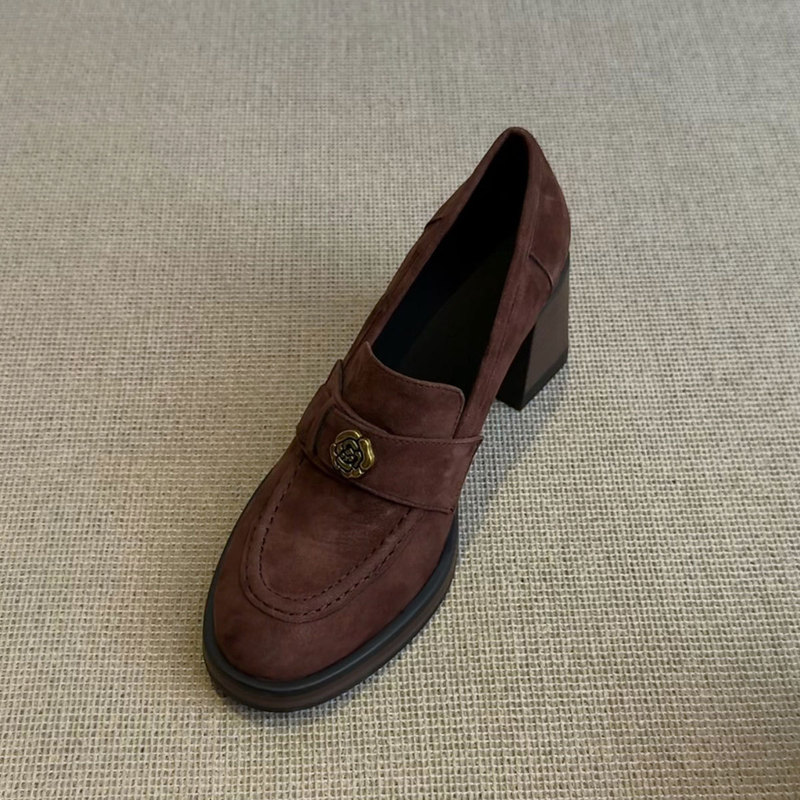 In-Stock Camellia Slip-On Loafers for Women, Chunky High-Heeled Shoes, Women's 2026 Spring New Style British Style Small Leather Shoes In-Stock Camellia Slip-On Loafers for Women, Chunky High-Heeled Shoes, Women's 2026 Spring New Style British Style Small Leather Shoes