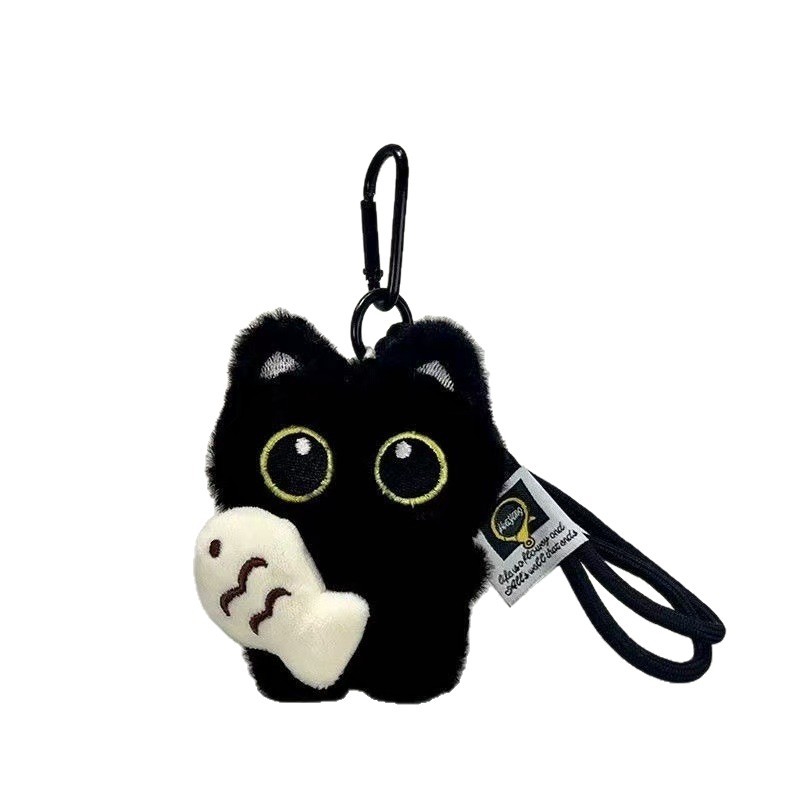 Pequeño pez, ojos grandes, gato negro, gato blanco, colgante, muñeca de peluche, colgante, llavero, pequeño gato negro, colgante