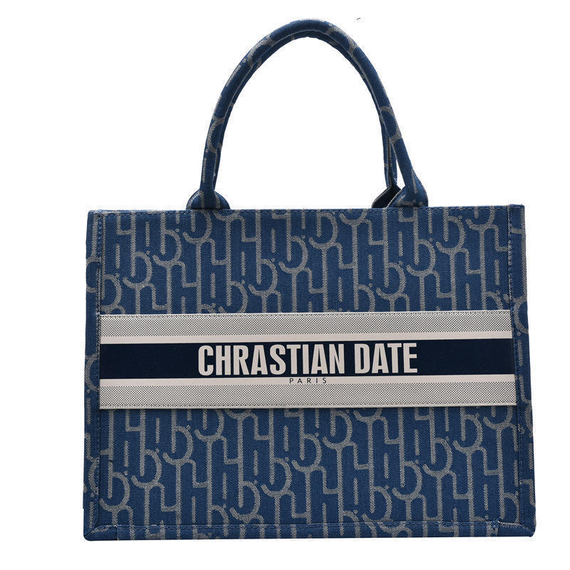 2022刺绣帆布手提包代加工厂绣花虎头包拼接大容量托特包定制