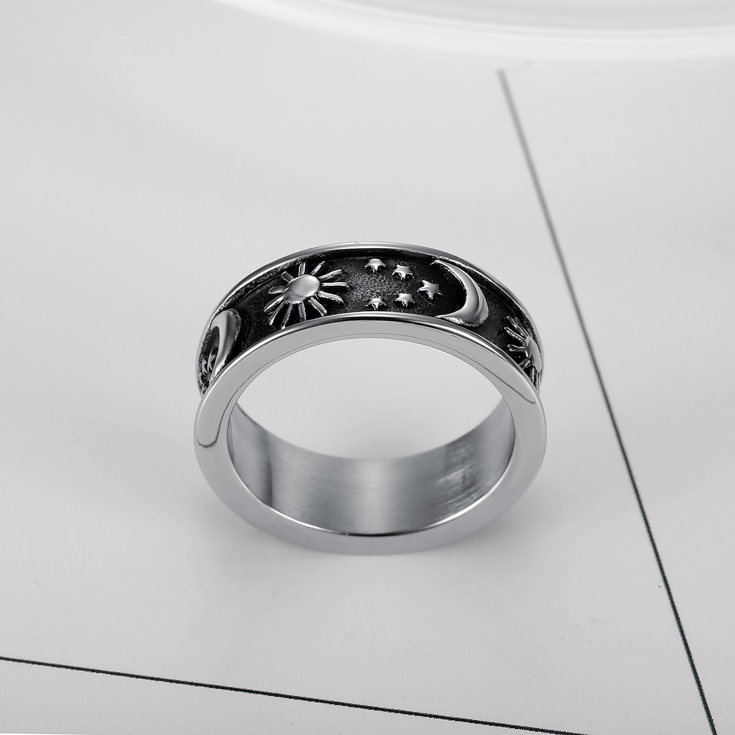 Fashion Sun Star Moon Stainless Steel Polishing Unisex Rings display picture 3