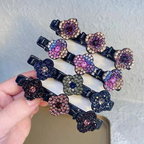 Elegant side clip with crystal edge, versatile and sparkling hair clip, flower-shaped side clip for a refined forehead fringe, perfect for messy hair styling.